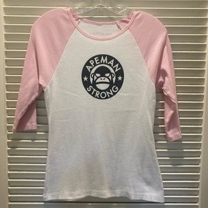 APEMAN STRONG 3/4 SLEEVE PINK WHITE T-SHIRT SZ M